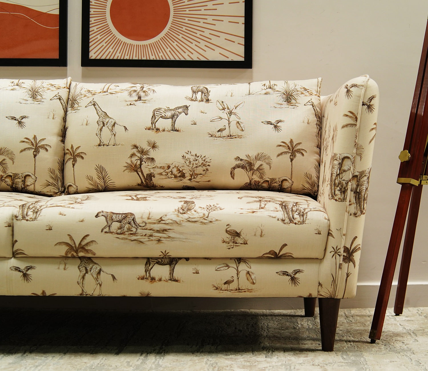 Oxford 3 Seater Fabric Sofa (Cotton, Cream Forest)