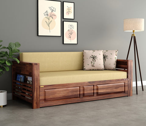 Feltro Sheesham Wood Sofa Bed With Storage (King Size, Honey Irish Cream)