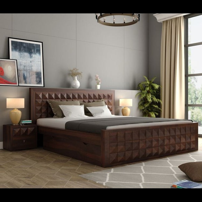 Trueliving Luxurious Queen Size designer Dark bed Laminated Finish & PU Finish 6Ft *6Ft *1Ft