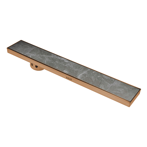 Trueliving Home Brown Marble Insert Shower Drain Channel (48 x 4 Inches) ROSE GOLD PVD Coated