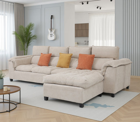 Maribelle Premium Upholstery L shape Fabric Sofa (Off White)