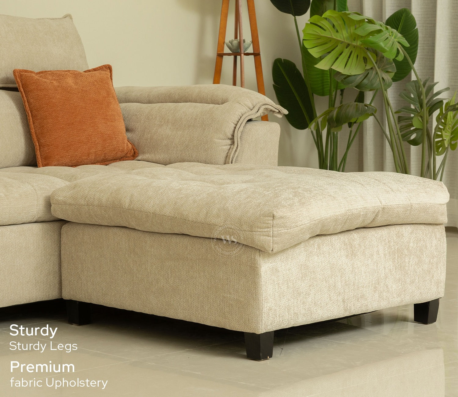 Maribelle Premium Upholstery L shape Fabric Sofa (Beige)