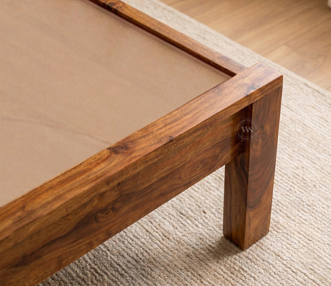 Venice Sheesham Wood Bed without Storage (Queen Size, Honey Finish)