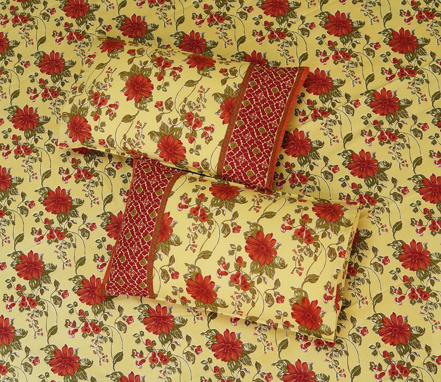 120 TC Floral Jaipuri Printed Cotton Double Bedsheet With 2 Pillow Cover