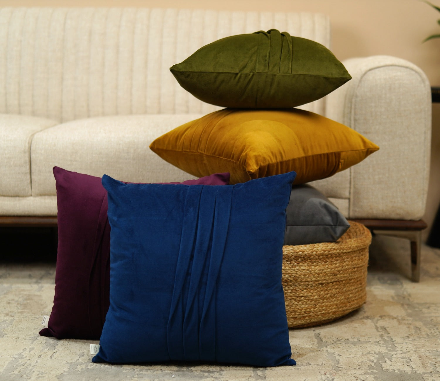 Caro Velvet Pleated Cushion Cover - Pack of 1 (16 x 16 Inch, Dark Olive Green)