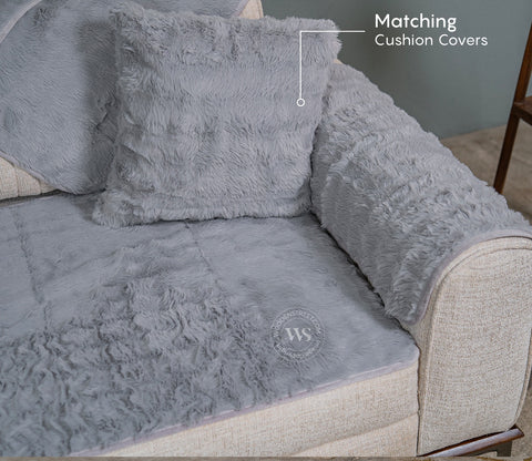 Serene Classic Plain Solid Grey 3 Seater Sofa Cover - Set of 8