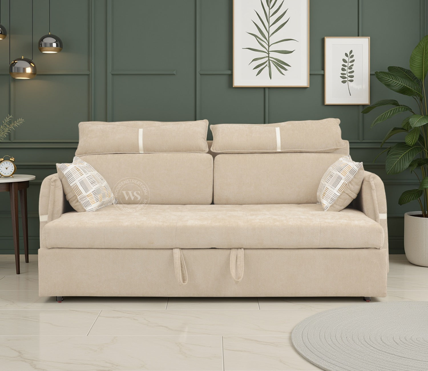 Centrica 3 Seater Premium Fabric Sofa Cum Bed Pull Out Mechanism (Beige)