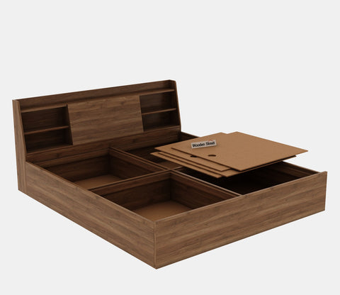 Celestia Engineered Wood Bed with Box Storage (Queen Size, Columbian Walnut Finish)