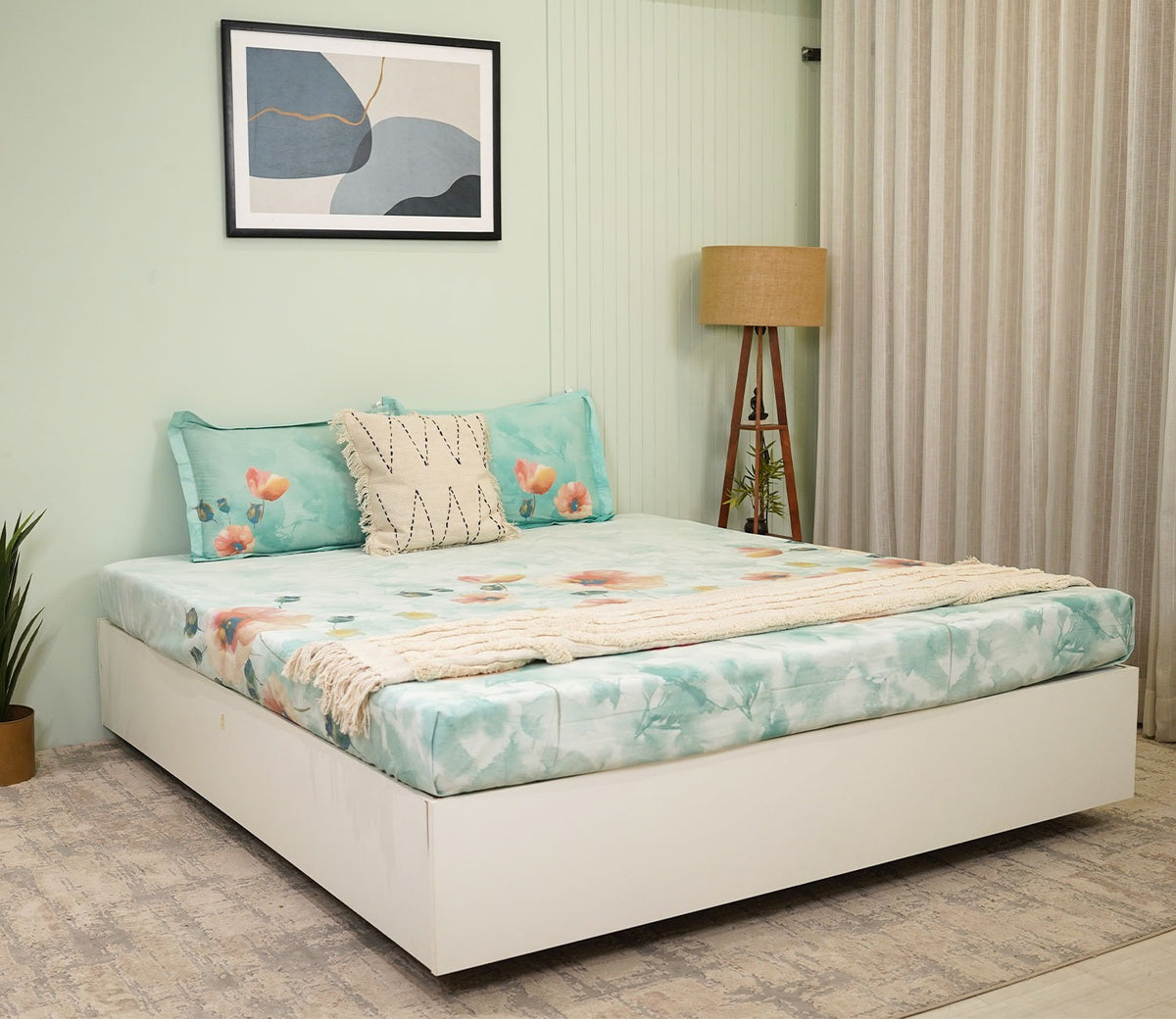 Rosemary Flat Cotton Bed Sheet King Size with 2 Pillow Covers