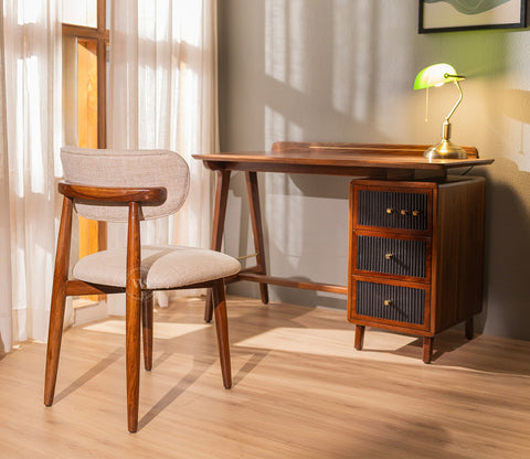 Rivano Sheesham Wood Dining Chair with Plush Upholestery (Jade Ivory)