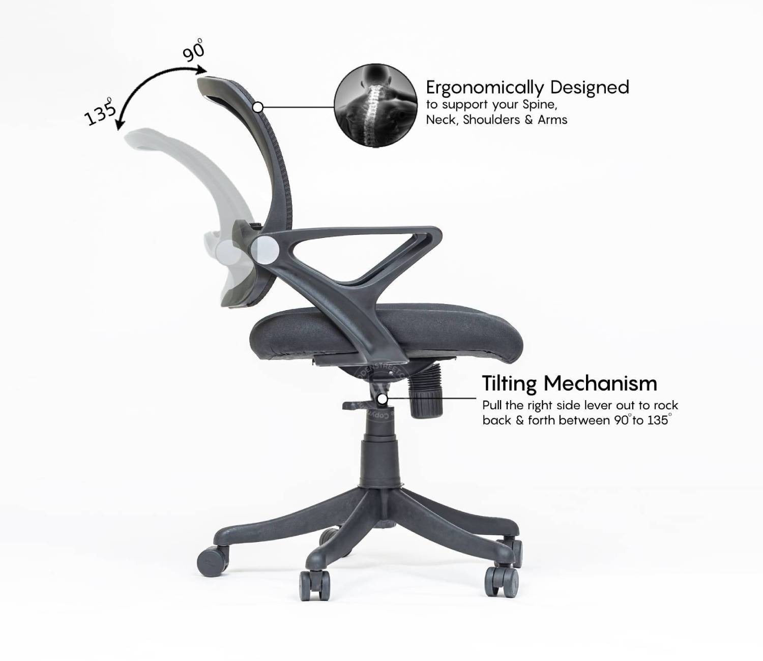Strydom High Back Mesh Ergonomic Office Chair With Comfortable Seat, Synchro Mechanism & Durable Nylon Base (Black)