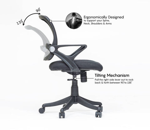 Strydom High Back Mesh Ergonomic Office Chair With Comfortable Seat, Synchro Mechanism & Durable Nylon Base (Black)