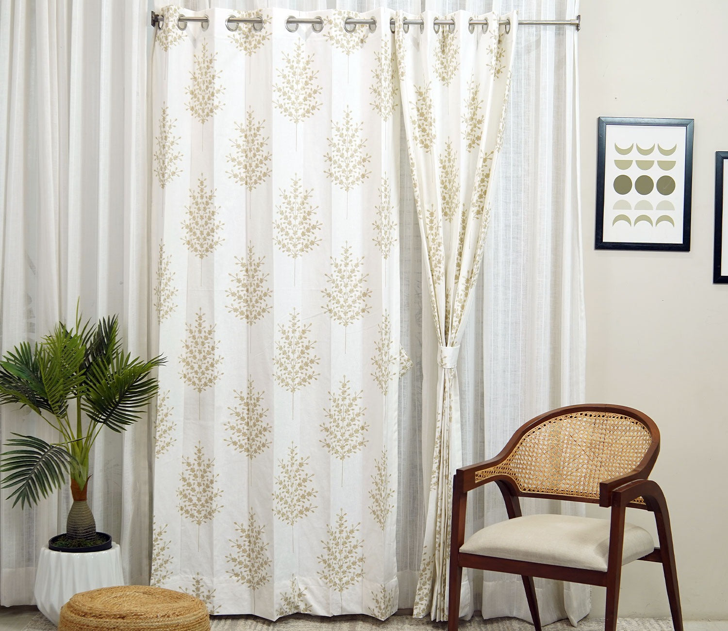 Jacquard Tree 1 Piece Sheer Curtain (Beige, 7 Feet)