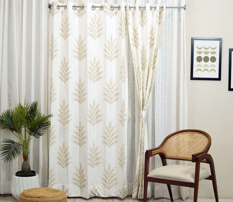 Jacquard Tree 1 Piece Sheer Curtain (Beige, 7 Feet)