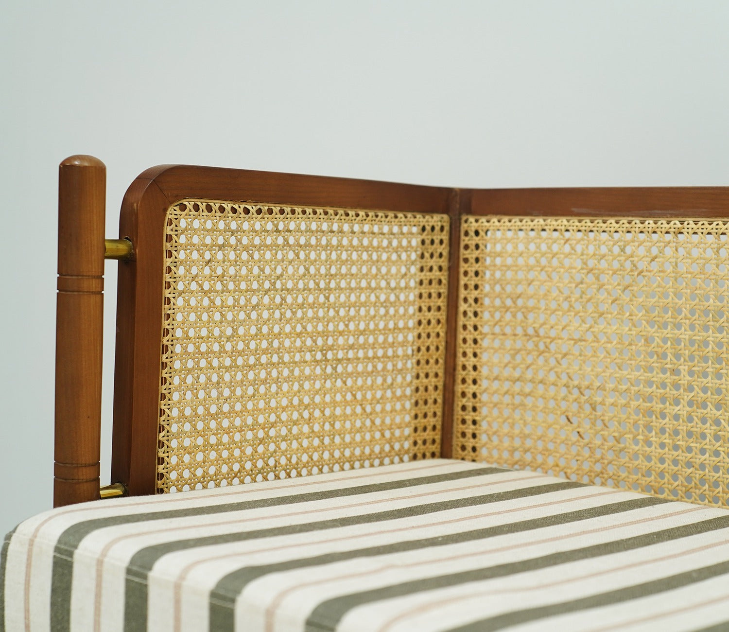 Shloka White Ash Wood Bench with Cane And Adjustable Back Cushioning (Green Stripes)