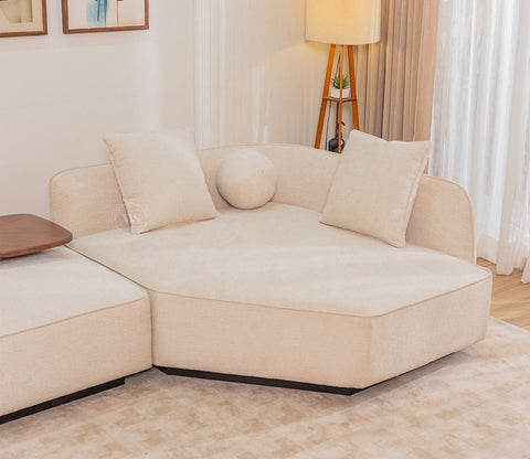 Float Premium Fabric Sectional Sofa with Movable Solid Wood Tray Table (Jade Ivory)