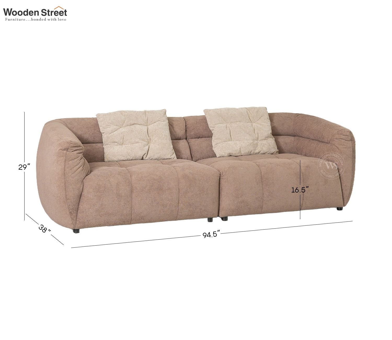 Skava Modern Bubble Tufted Fabric 3 Seater Sofa (Light Brown)
