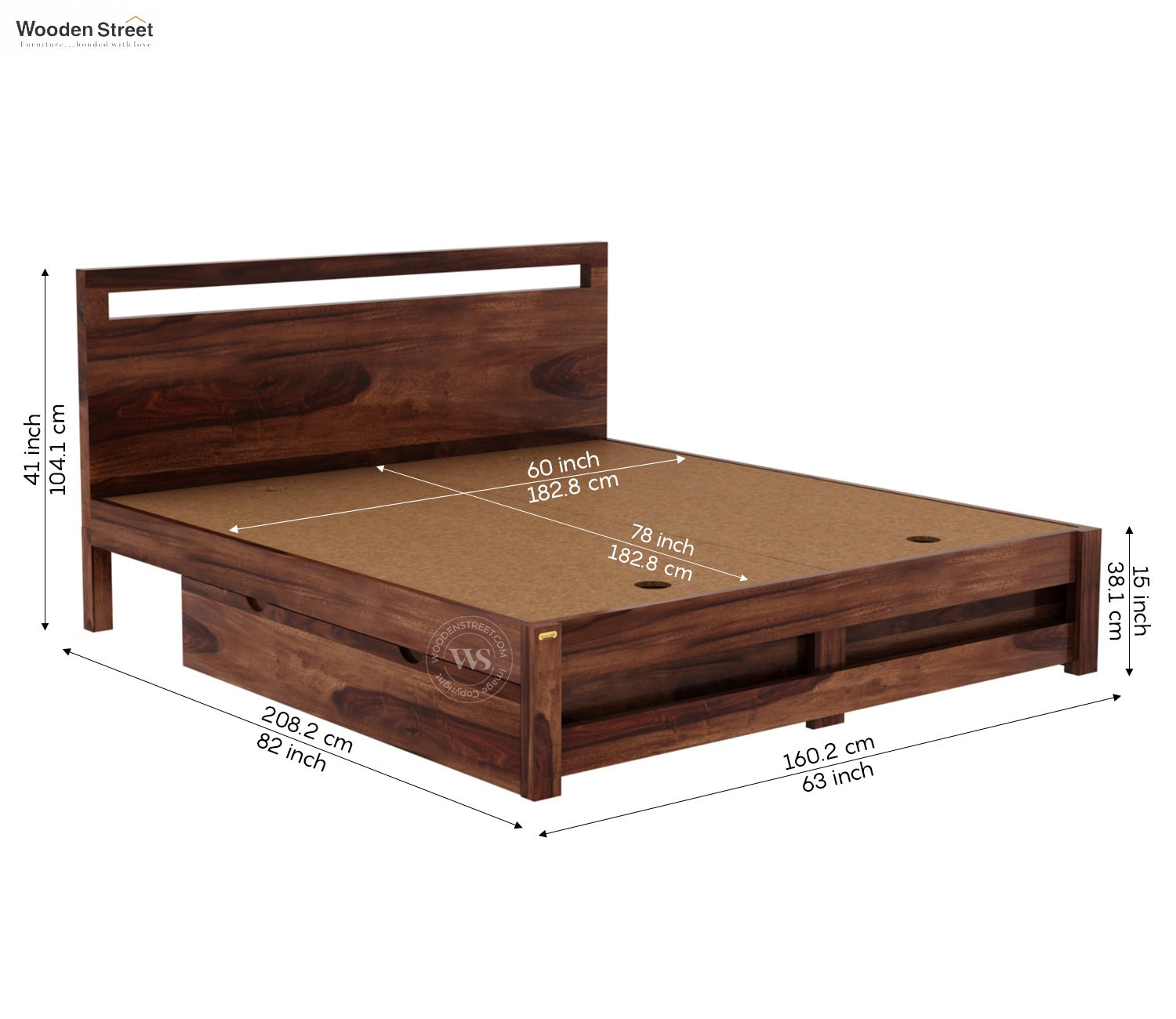 Bacon Bed With Storage (Queen Size, Honey Finish)