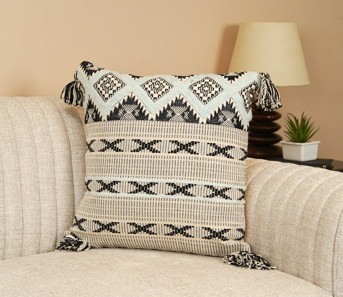Abstract Black Embroided Cushion Cover-18 x 18