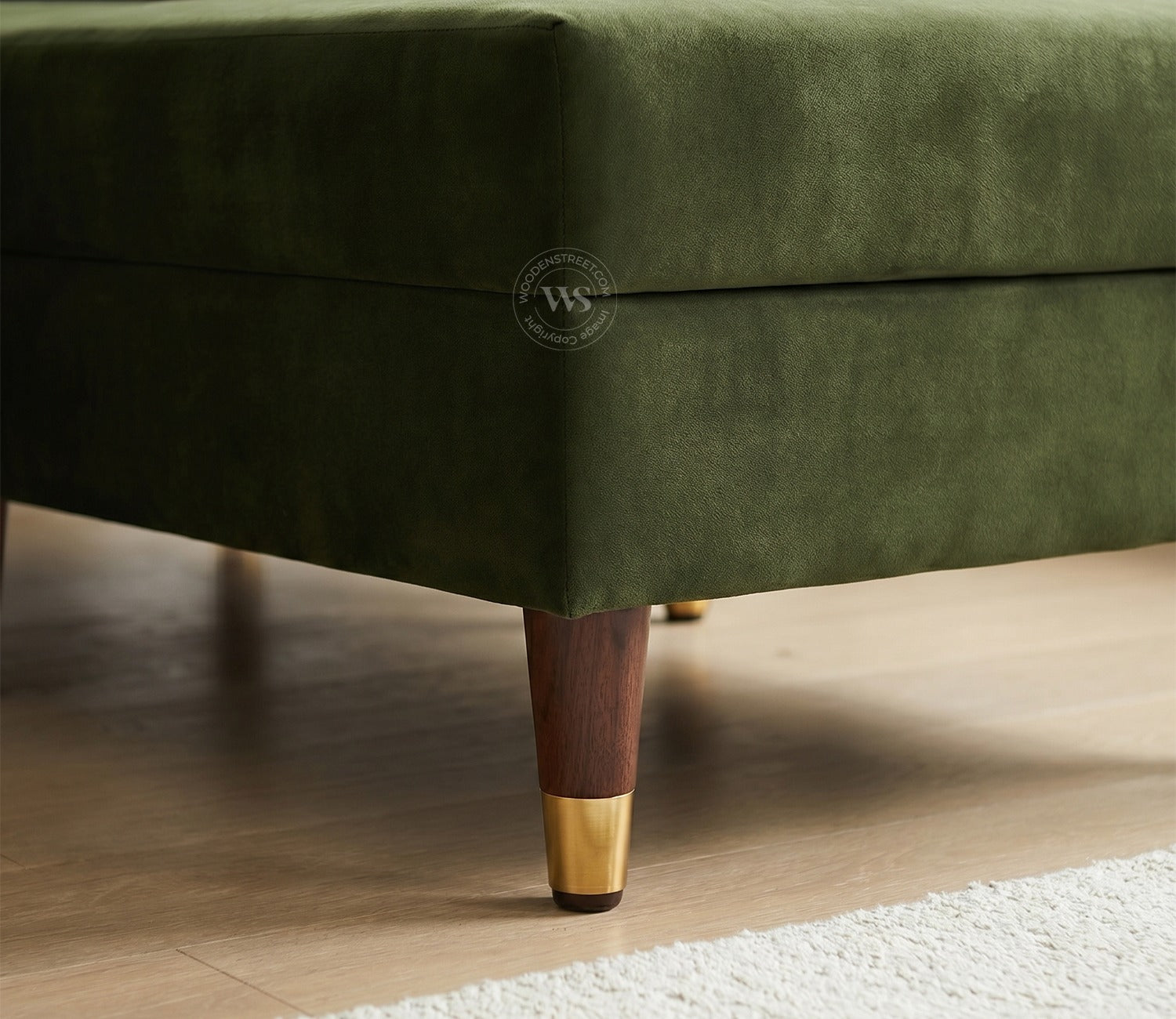 Everett L-Shape Corner Fabric Sofa (Velvet, Dark Olive Green)