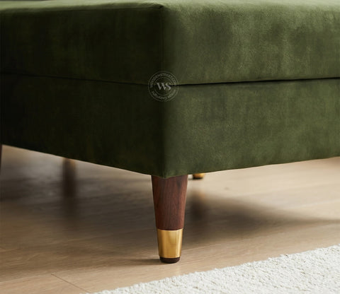Everett L-Shape Corner Fabric Sofa (Velvet, Dark Olive Green)