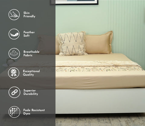 Yard Embroidery Flat Cotton Bed Sheet King Size with 2 Pillow Covers