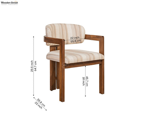 Kaaya Sheesham Wood Arm Chair With Premium Upholstery (Cream Stripes, Teak Finish)