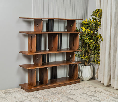 Crossroads Sheesham Wood Bookshelf with Multi-Level Open Storage (Teak Finish)