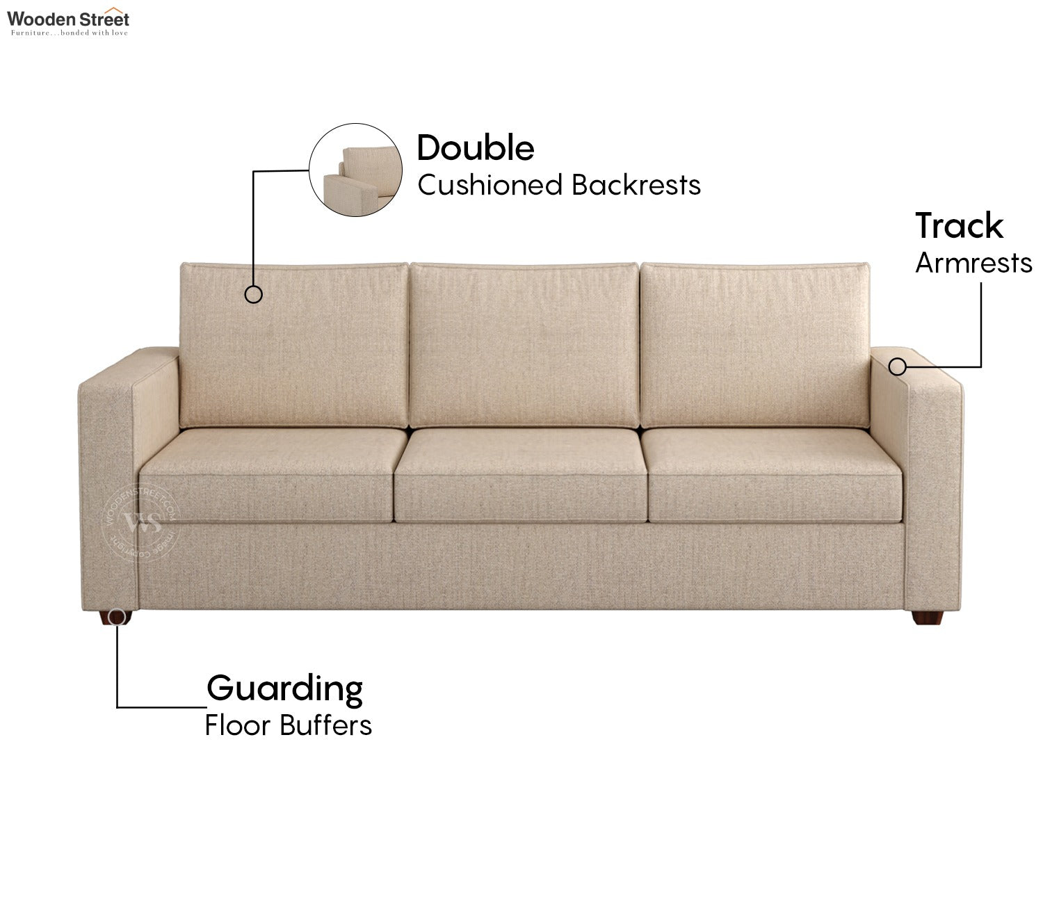 Albus 3 Seater Fabric Sofa (Cotton, Jade Ivory)