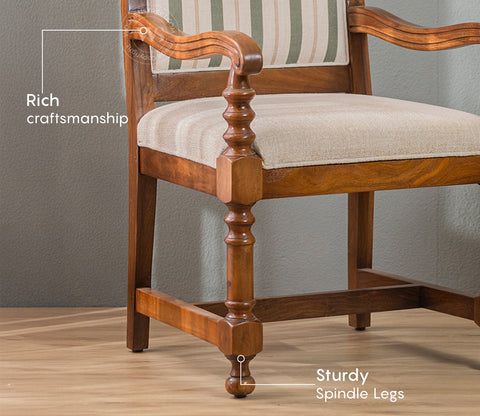 Udaya Sheesham Wood Arm Chair (Green Stripe, Teak finish)