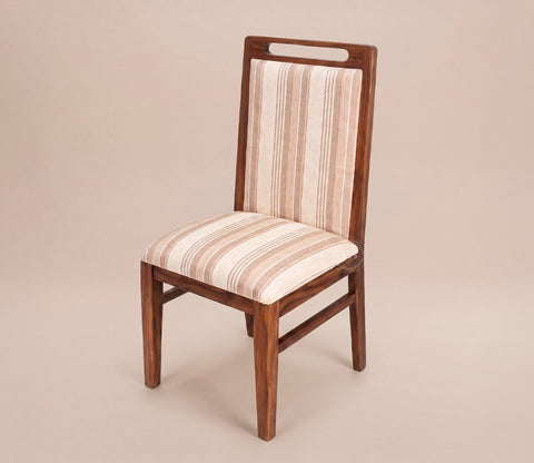 Hazel Sheesham Wood Premium Cotton Cushioned Dining Chair - Set of 2 (Cotton, Honey Cream Stripe)