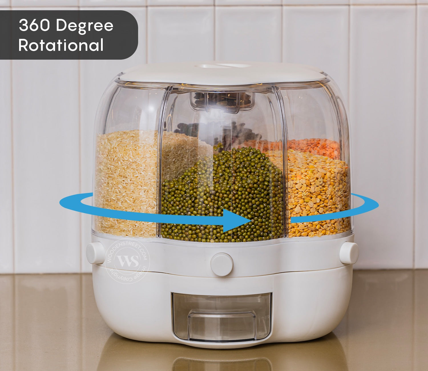 Grainery 6- Compartment All-In-One Rotating Grain Dispenser (White, Small)