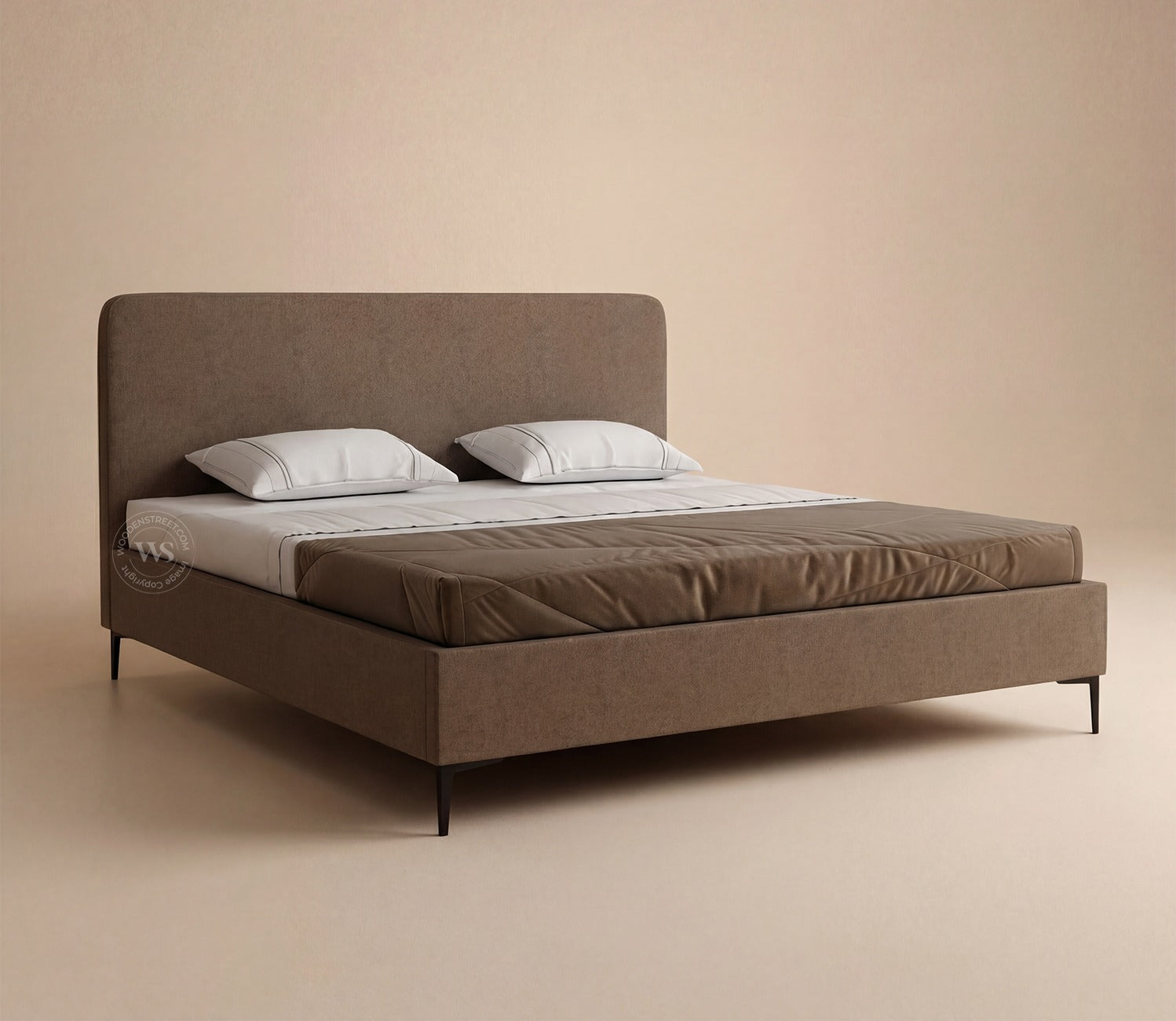 Andreas Premium Fabric Bed with Curved Headboard & Without Storage (King Size, Sand Brown)
