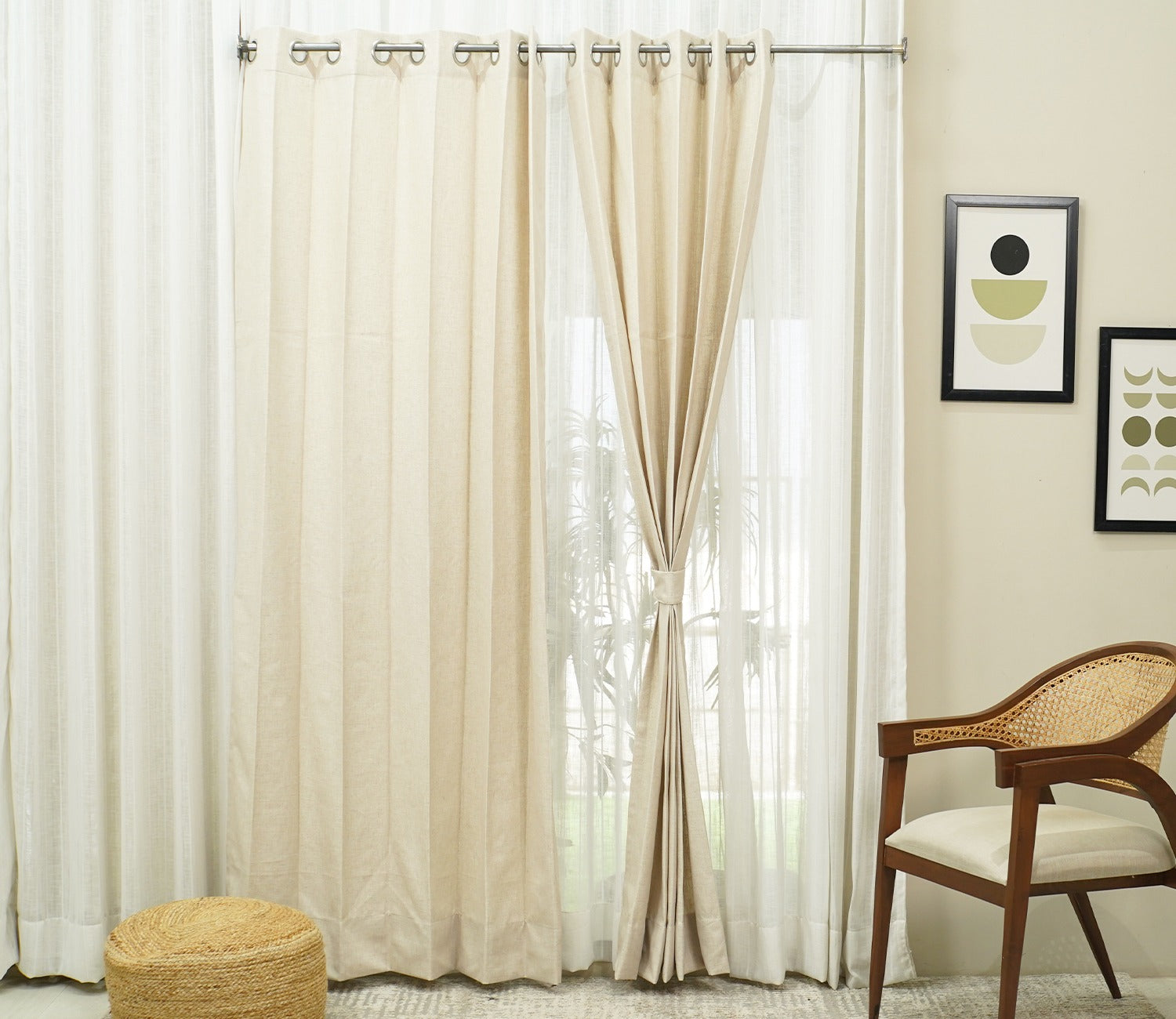 Solid Plain 1 Piece Light-Filtering Curtain (Cream, 7 Feet)