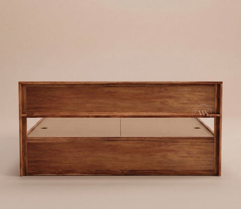 Brixton Sheesham Wood Bed With Box Storage (Queen Size, Honey Finish)