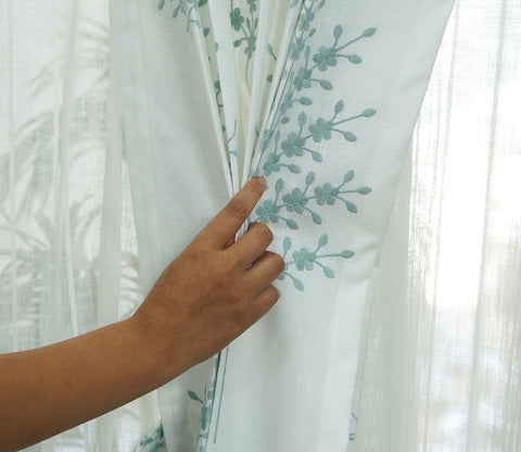 Jacquard Tree 1 Piece Sheer Curtain (Blue, 7 Feet)