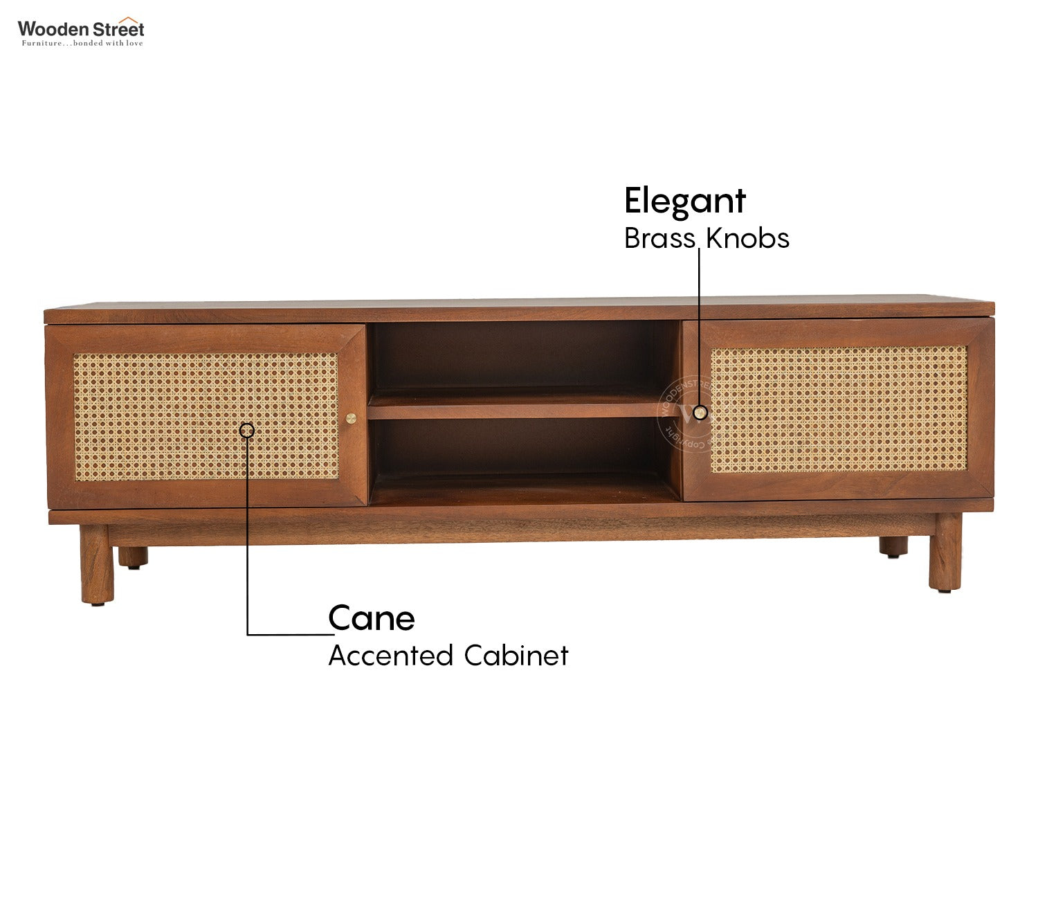 Caneva Premium Solid Wood TV Unit With Door Cabinets (Mango Wood, Teak Finish)