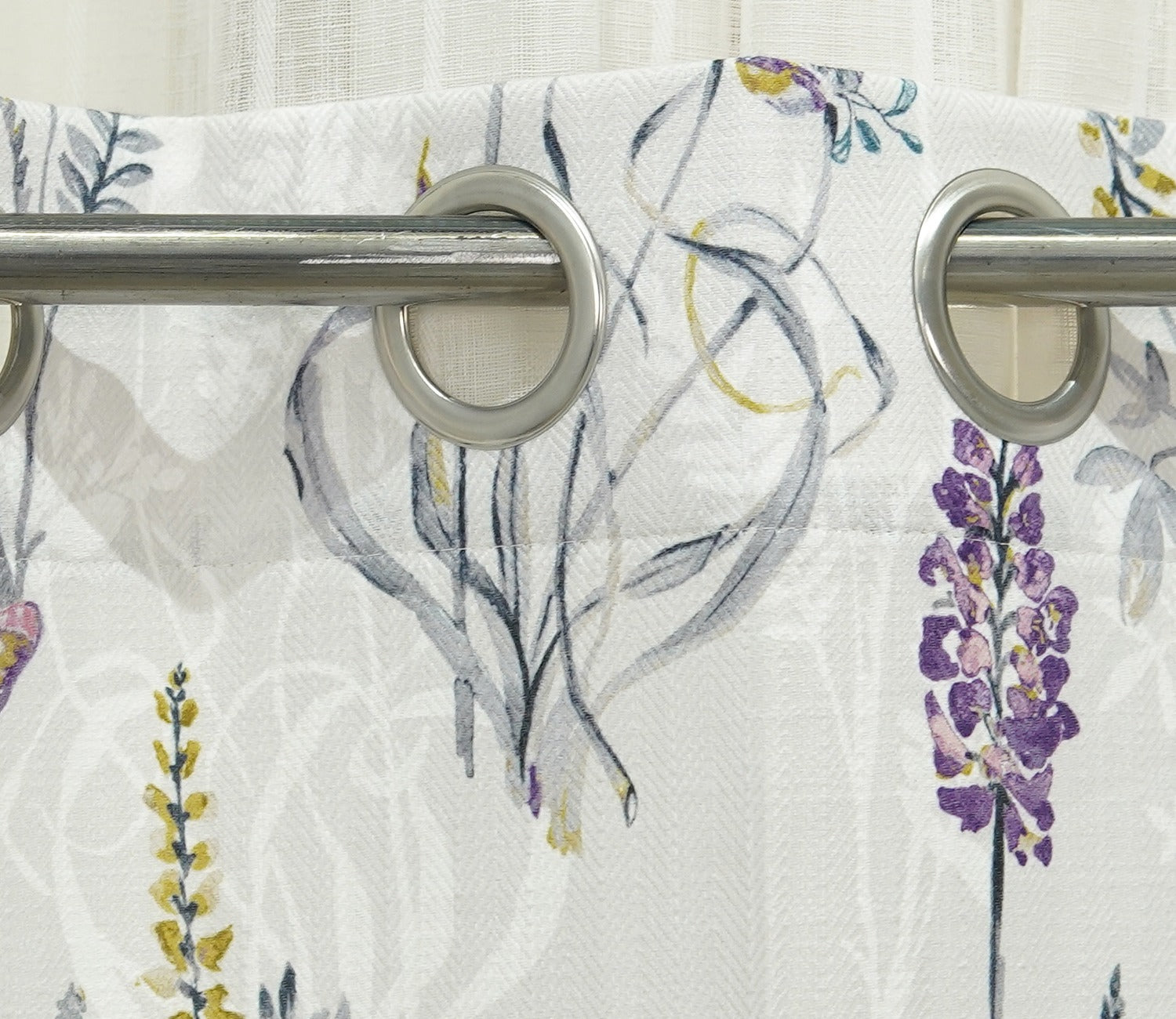 Grey Botanic Mist Floral Print Light-Filtering Door Curtains Set of 2 (Grey, 7 Feet)
