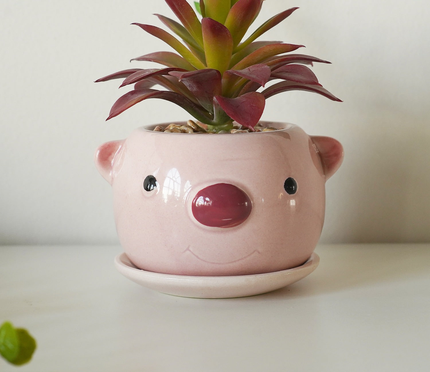 Whimsy Ceramic Enamel Pot With Artificial Flowers (Purple)