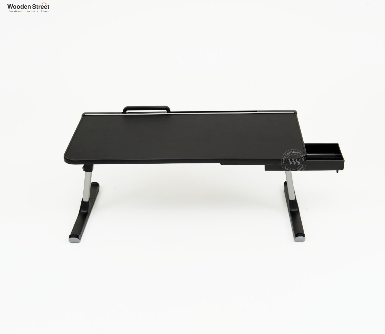 Daffy Foldable Premium Leatherette Laptop Table with Drawer | Adjustable Stand for Bed | Reading Desk for Sofa Couch (Black)