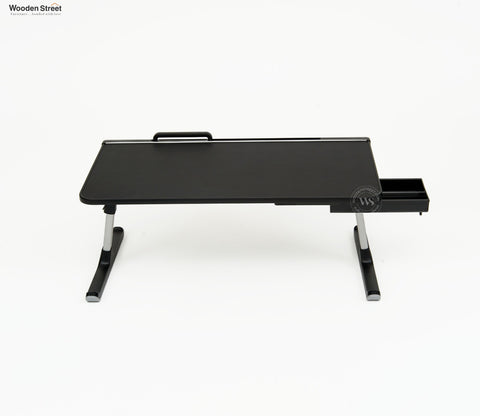 Daffy Foldable Premium Leatherette Laptop Table with Drawer | Adjustable Stand for Bed | Reading Desk for Sofa Couch (Black)
