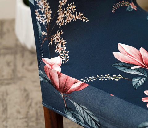 Flaubert Anti Slip Floral Printed Polyester Dining Chair Cover Set Of 4 (Blue)