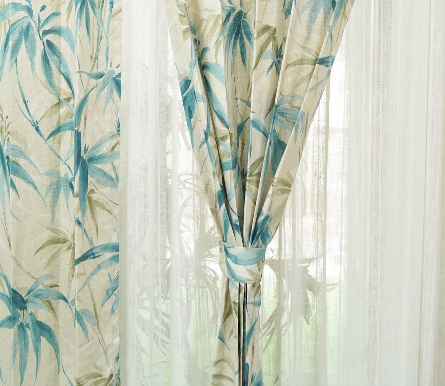 Fern Light-Filtering Door Curtains Set of 2 (Blue, 7 Feet)