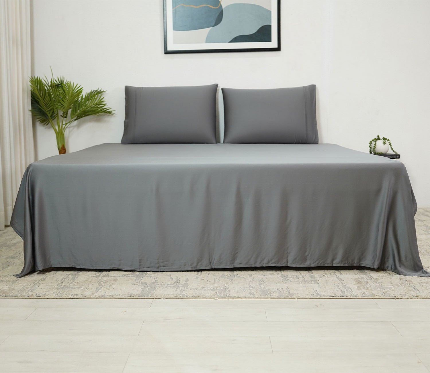 Vegan Bamboo Silk Bedsheet 300 TC Naturally Anti-Bacterial King Bedsheet with 2 Pillow Cover (Grey)