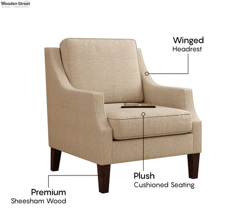 Minerva Premium Upholstered Lounge Chair With Cushioned Seat (Jade Ivory, Walnut Finish)