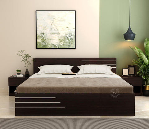Treaden Premium Engineered Wood Bed With Quad Sectioned Box Storage (Queen Size, Flowery Wenge Finish)