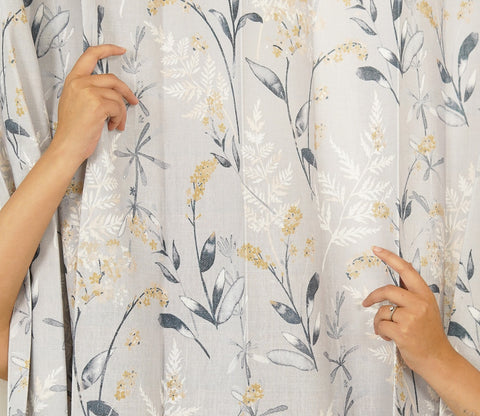 Grey Daisy Uplands Floral Print Light-Filtering Door Curtains Set of 2 (Grey, 7 Feet)