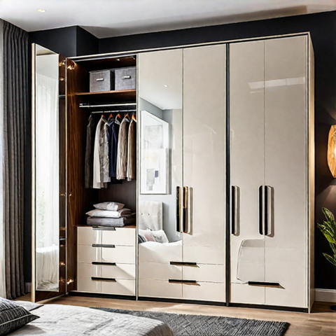 Trueliving 4 Door Fitted Designer wardrobe Laminated Finish & PU Finish (6Ft *2Ft *9Ft -1828.8MM X 609MM X 2743.2MM)