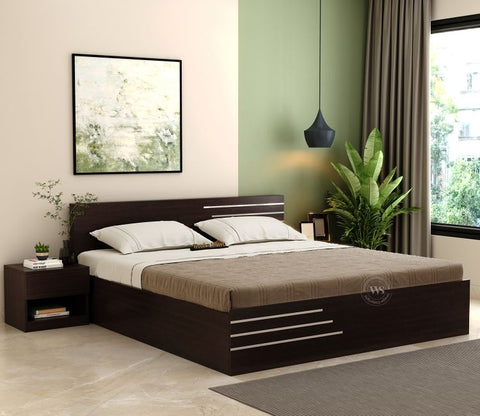 Treaden Premium Engineered Wood Bed With Quad Sectioned Box Storage (Queen Size, Flowery Wenge Finish)