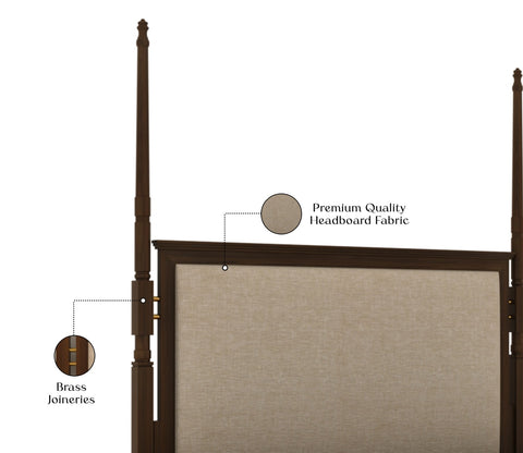 Regal Ash Wood Upholstered Poster Bed Without Storage (King Size, Teak Finish)